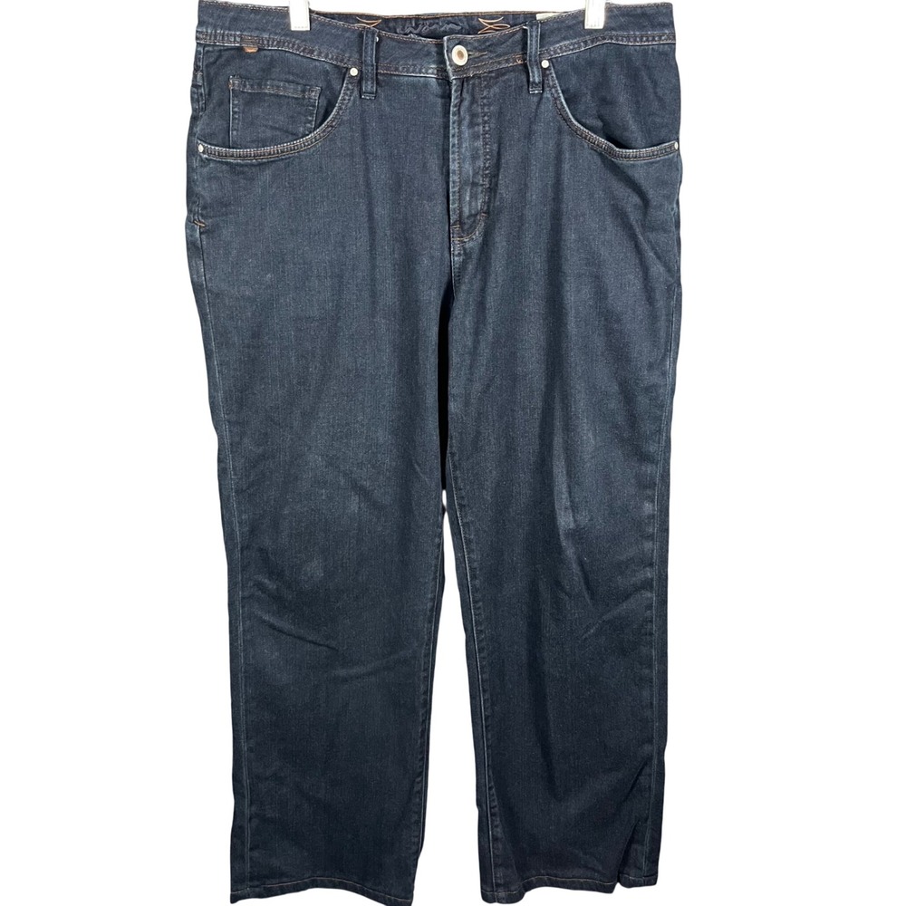 Worn Straight Leg Jeans Mens 38 Dark Indigo Blue Denim Pants RN 97156